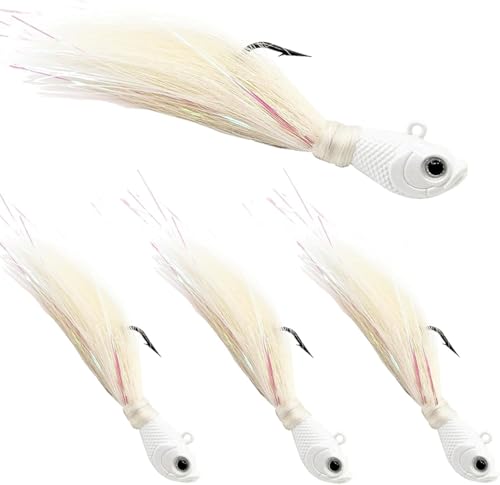Natufish Bucktail Jigs Saltwater 3Pcs/5Pcs Fish Hair Jig Lure Hooks,Fishing Hair Swimbait Jig Head Deer Hair Jig Surf Fishing for Walleye Striper - color: white, size: 1/2oz_3pcs