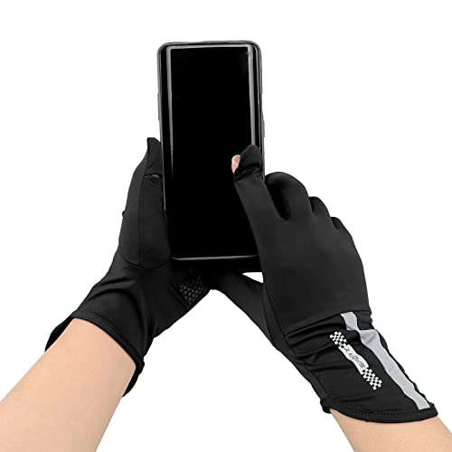 Mens Women Driving Gloves Summer UV Sun Protection Gloves Non-Slip Touchscreen Ice-Silk Sunblock Gloves for Cycling Riding - color: Extended Black