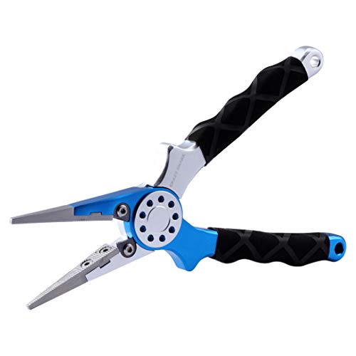 Professional Saltwater/Fresh Water Aluminum Fishing Pliers Tungsten Carbide Cutters Hook Remover with Sheath and Lanyard - color: Blue.t