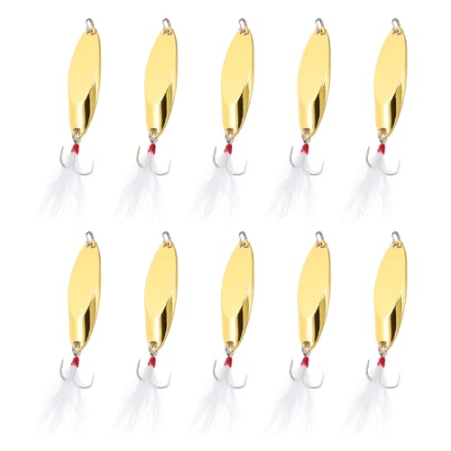 PATIKIL Fishing Spoons, Fishing Lures Casting Spoon Treble Hooks Jigs Hard Metal Spinner Baits - color: Gold Tone, size: 3/5 oz