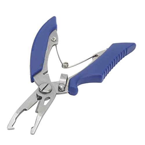 Fishing Pliers Multi Function Lure Pliers with Curved Mouth Stainless Steel Fishing Hook Remover and Line Cutting Scissors Braid Cutters for Outdoor Fishing Durable (Blue) - color: Blue