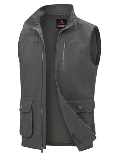 TBMPOY Men's Lightweight Vest Cotton Stylish Sleeveless Travel Casual Work Canvas Outerwear Utility Jacket Fishing Hiking - color: Deep Gray, size: Small