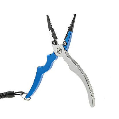 Aluminum Fishing Pliers Split Cutters Hooks Remover Fishing Holder Tackle with Oxford Sheath and Security Landyard (blue) - color: Blue