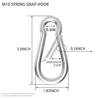 Carabiner, Heavy Duty Galvanized Steel Spring Snap Hook Carabiner Clips with 770LBS Holding Capacity, Ideal for Outdoor, Hammock, Swing and Travel (M10 4Inch, 6PCS) - size: 10PCS-M10, style: Silver
