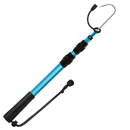 SANLIKE Telescopic Fishing Gaff, Aluminum Pole, Stainless Steel M8 Hook | Ultralight 4.62oz aluminum telescopic gaff (11.4"-24") with nonslip rubber handle, sharp stainless hook & safety lanyard - color: Blue, size: L-Extended 78.7"
