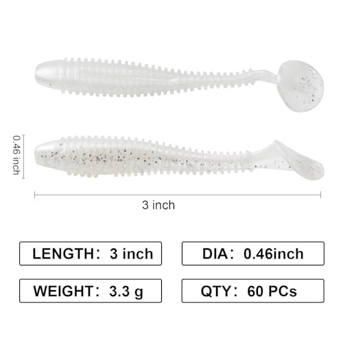 Paddle Tail Swimbaits, 2.5 inch/3inch Soft Lures Fishing Trout Crappie Bass for Freshwater and Saltwater 75PCS/60PCS - color: White Pearl, size: 2.5 inch, 75 PCs