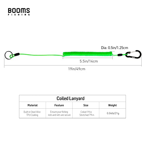 Booms Fishing T01 Coiled Lanyards for Fishing Rods and Fly Fishing Nets - color: Green, 3pcs
