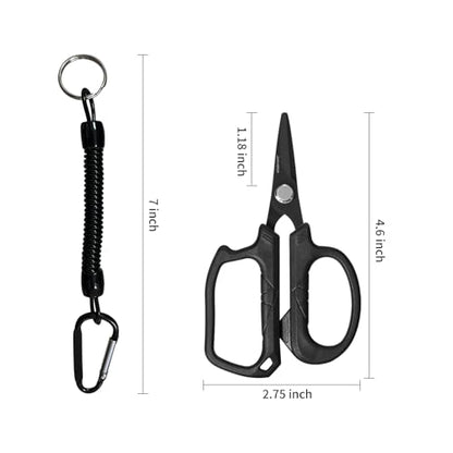 JARVISTAR 4.65" Fishing Scissors - Heavy Duty Line Cutter with Spring Clip Keychain, Dual Serrated Stainless Blades - Cuts Braided, Mono & Fluorocarbon Lines for Saltwater & Freshwater Black - color: Black
