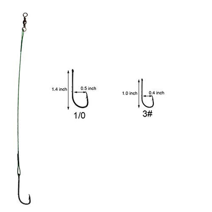 20pcs Wire Leader Hook Rigs Baitholder Fishing Hook Nylon Coated Fishing Wire Leader with Swivel - color: 6.5inch green, size: 3#-20pcs