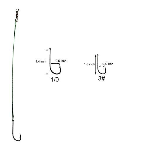 20pcs Wire Leader Hook Rigs Baitholder Fishing Hook Nylon Coated Fishing Wire Leader with Swivel - color: 6.5inch green, size: 3/0-20pcs