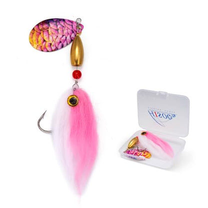 Pike Musky Walleye Fishing Lure Spinnerbait with Feathered Hooks Rooster Tail Fishing Lures Spoon Lures Baits with Tackle Box - color: Style B-Pink