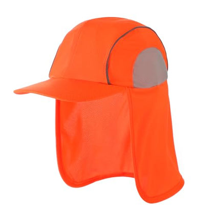 High Visibility Reflective Work Safety Hat Wide Brim Boonie Sun Hat UV Protection Fishing Cap with Neck Flap - color: Orange