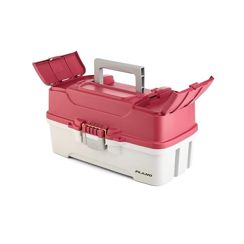Plano Three-Tray Tackle Box Salmon Kit, Maroon/Grey, Rust-Proof Brass Latch, Top-Access Tray Compartments with Deep Storage, Made in the USA, Portable Fishing Gear Storage Organizer - style: Salmon