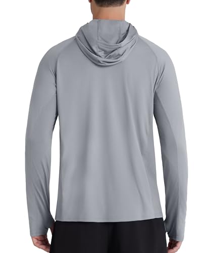 Roadbox UPF 50+ Men's Hooded Fishing Shirts, Long Sleeve UV Sun Protection Hoodie Hiking Running Swim Rash Guard with Mask - color: Gray, size: 3X-Large