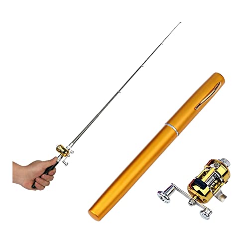 2023 Pocket Size Fishing Rod - Pen Fishing Pole and Reel Combo, Portable Telescopic Small Fishing Pole Mini Fishing Rod, Micro Collapsible Fishing Rod and Reel Combo Travel Fishing Kits - color: Gold