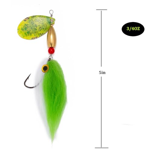 Pike Musky Walleye Fishing Lure Spinnerbait with Feathered Hooks Rooster Tail Fishing Lures Spoon Lures Baits with Tackle Box - color: Style B-Green