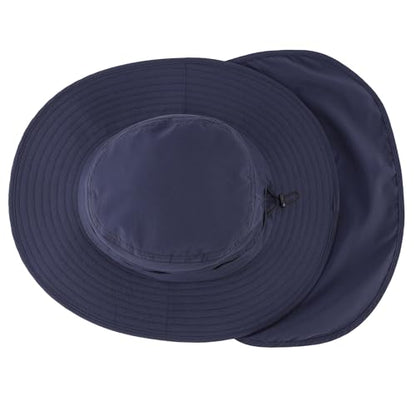 Connectyle Wide Brim Sun Hat for Men Women UPF 50+ Breathable Fishing Hat with Neck Flap Outdoor Hiking Safari Bucket Hats - color: Navy Blue