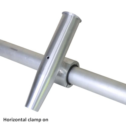 2 PCS T-Top Rod Holder Single Aluminum clamp on fit 1.5",1.875",2" inch Horizontal or Vertical Fishing Boat Tower/Leaning Post/Rail - color: Silver