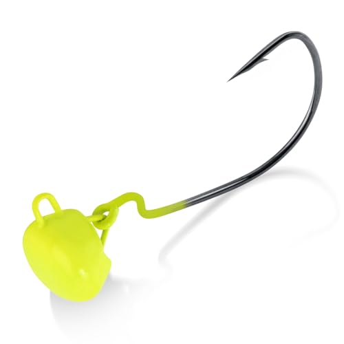 Dr.Fish 10 Pack Ned Rig Jig Heads Weedless Swinging Jig Head for Crappie Fishing EWG Wide Gap Hook Freshwater Swimbait Bass Fishing Lure - color: Chartreuse, size: 1/12oz(#4)