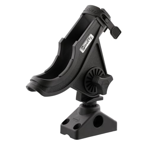 Scotty 0280-BK Rod Holder, Baicaster/Spinning, black W/0241 Side/Deck Mount | 360 Degree Rotation, Heavy-Duty Nylon, Fishing Accessory, Adjustable
