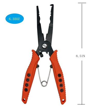 Fishing Pliers for Saltwater and Freshwater - Premium Stainless Steel Split Ring & Hook Remover with Wire Cutter, Non-Slip Handle, Spring Loaded- Must Have Bass/Boat/Kayak Fishing Gear (Orange) - color: Orange