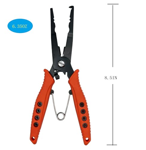 Fishing Pliers for Saltwater and Freshwater - Premium Stainless Steel Split Ring & Hook Remover with Wire Cutter, Non-Slip Handle, Spring Loaded- Must Have Bass/Boat/Kayak Fishing Gear (Black) - color: Black