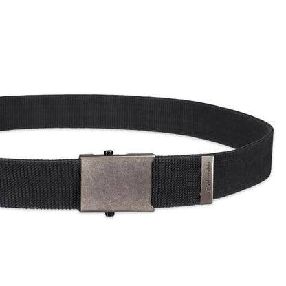 Columbia Men's Military Plaque Buckle Fabric Belt- One Size 42" Length - Everyday and Outdoor Wear - color: Black Cotton Strap