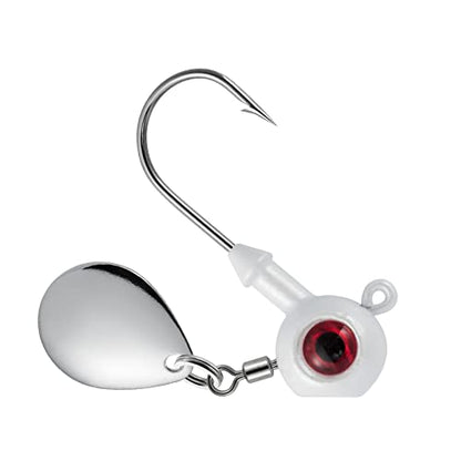 Dr.Fish 10 Pack Underspin Jigs Heads Freshwater Swimbait Ball Jig Bass Walleye Fishing Hooks Colorado Spinner Blade Flat Bottom Stand up - color: White, size: 1/4oz-Hook #1