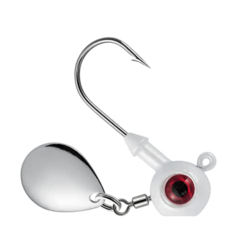 Dr.Fish 10 Pack Underspin Jigs Heads Freshwater Swimbait Ball Jig Bass Walleye Fishing Hooks Colorado Spinner Blade Flat Bottom Stand up - color: White, size: 3/16oz-Hook #2