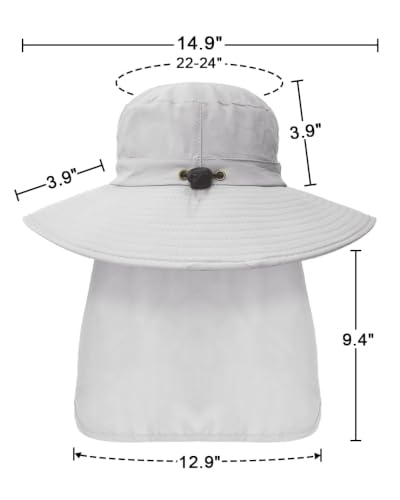 Outdoor Sun Hats with Stowable Neck Flap for Men Women UPF 50+ Mesh Summer Bucket Hat Wide Brim for Fishing Safari Hiking - color: Light Grey