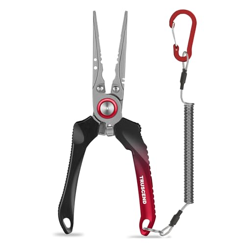 TRUSCEND Easy Use Lockable Fishing Pliers with Tungsten Carbide Cutter, Innovative Ergonomic Handy Handle, Saltwater Corrosion Resistant Teflon Coated Fishing Tool, Light Multi-Function Fishing Gear - color: C1-straight Nose-red