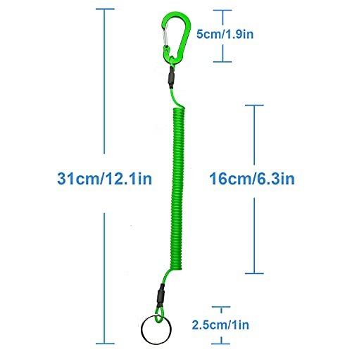 Lix&Rix Retractable Safety Coiled Lanyard with Aluminium Alloy Carabiner Clip, Black/Blue/Green/Red/Silver/Yellow - color: Green 3pcs