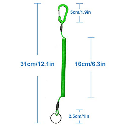 Lix&Rix Retractable Safety Coiled Lanyard with Aluminium Alloy Carabiner Clip, Black/Blue/Green/Red/Silver/Yellow - color: Green 3pcs