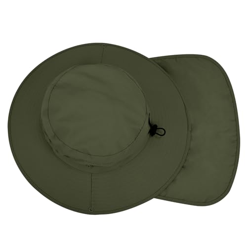 Sun Hats for Men Women, UPF50+ Protection Safari Hat,Wide Brim Fishing Hat with Neck Flap,Bucket Hats for Beach Hiking - color: Green
