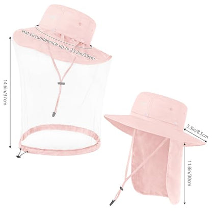 BASSDASH UPF 50+ Mosquito Sun Hat with Hidden Head Net and Neck Flap for Men Women Outdoor Fishing Hiking Camping - color: Pink