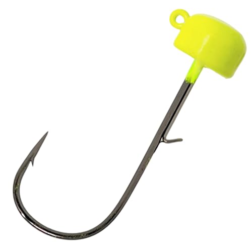 Reaction Tackle Tungsten Mushroom Head Jig Heads, Ned Rig Shroom Jigs for Finesse Bass Fishing, Stand Up Bait with Weedless and EWG Hook Options (5-Pack) - color: Chartreuse, size: 1/4 Oz