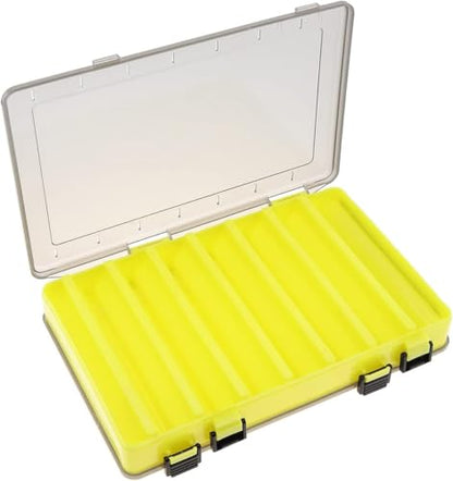Double Sided 14 Compartments Fishing Tackle Boxes Fishing Lure Box Organizer, Fishing Bait Tackle Storage Case, Container Box for Jewelry Beads Earring Hook (Yellow) - color: Yellow