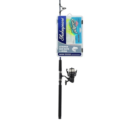 Shakespeare Catch More Fish Spinning Reel and Fishing Rod Combo with Kit - color: Striper, style: 2024 Model