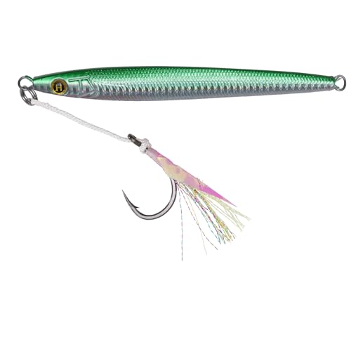 Hogy Big-Game Sand EEL Jig - Tuna Fishing Lure Knife-Style Deep Water Jig | Knife-style deep water jig with heavy-duty assist hooks for Tuna, Striped Bass, Groundfish & saltwater fishing. - color: Green, size: 8/0 - 3.5oz