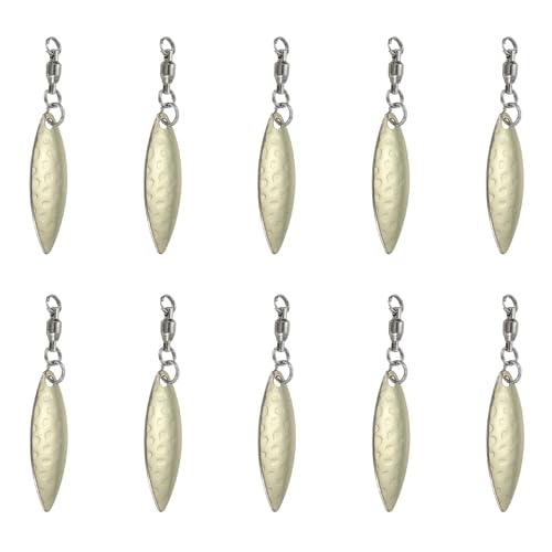 PATIKIL Tail Spinner Fishing Blades with Ball Bearing Swivels 1.8x0.4 Inch, 10 Pack Spinnerbait Lure Making Supplies for Fishing Lures Willow Blade, Gold