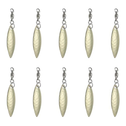 PATIKIL Tail Spinner Fishing Blades with Ball Bearing Swivels 1.8x0.4 Inch, 10 Pack Spinnerbait Lure Making Supplies for Fishing Lures Willow Blade, Gold