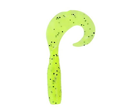 Yamamoto 5" Single Tail Grub Soft Plastic Fishing Angling Swimbait Lures with Tail-Curling Action - 20 Pack - color: CHARTREUSE W/ LARGE BLACK FLAKE (20 PACK), size: 5" SUPER GRUB