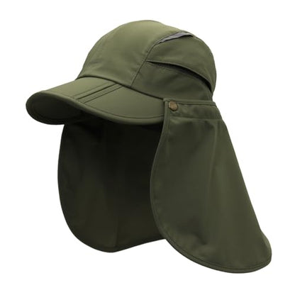 Men Women Safari Fishing Sun Cap with Removable Neck Flap UPF 50+ UV Protection Quick Dry Breathable Hats - color: Amry Green