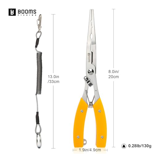 Booms Fishing Hook Remover Pliers, Long Nose, Braid Cutter, Lanyard, Yellow | Slim Long Nose Helps Reach Deep Hooks With Better Control When Handling Panfish, Trout, Bass and Other Small to Medium Fish - color: Yellow