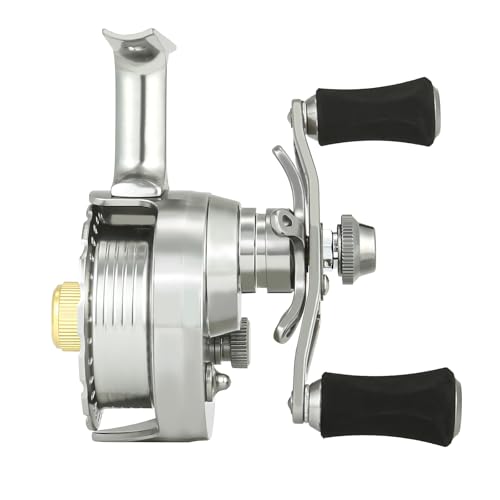 Inline Ice Fishing Reel with Adjustable Drop Rate, Star Drag and Push-Button Free Spool Feature, Made of CNC Machined Aluminum 2.7:1 Ratio 5 Ball Bearings