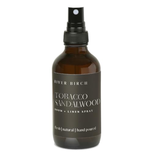 River Birch Tobacco Sandalwood Scented Linen and Room Spray | Home Fragrance | 4 oz Glass Amber Bottle | Luxury Signature Scent | Handmade in Texas - color: Tobacco Sandalwood