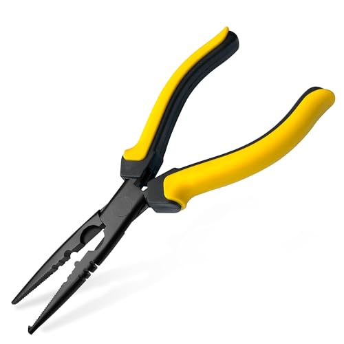 Hanpex-7 inch Fishing Pliers with Anti-rust Teflon coated, Freshwater/Saltwater Fishing Tools, Comfort Grip Handles Fishing Gear Idea for Fishing Trip - style: 7" Split Ring Nose