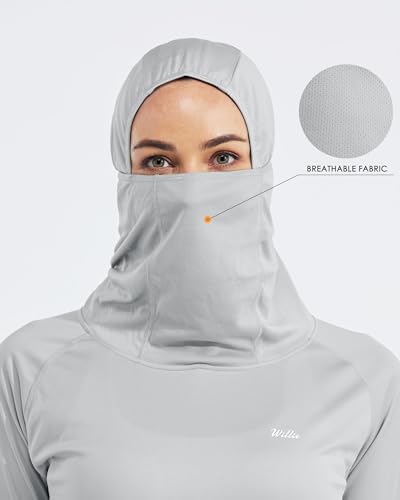 Willit Women's UPF 50+ Sun Protection Hoodie - Breathable Mesh Face Cover & Cooling Fishing Shirt with Pockets - color: Gray, size: Small