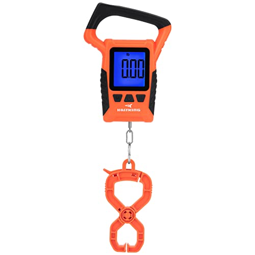 KastKing Fish Scale, WideView Floating Waterproof Digital Scale, 2.5” Large LCD Display, 110lb Capacity, Multi-Mode Pound/Ounces & Kilograms, Stores up to 9 Weights, Fishing Gifts for Men - color: B: Orange combo