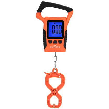 KastKing Fish Scale, WideView Floating Waterproof Digital Scale, 2.5” Large LCD Display, 110lb Capacity, Multi-Mode Pound/Ounces & Kilograms, Stores up to 9 Weights, Fishing Gifts for Men - color: B: Orange combo